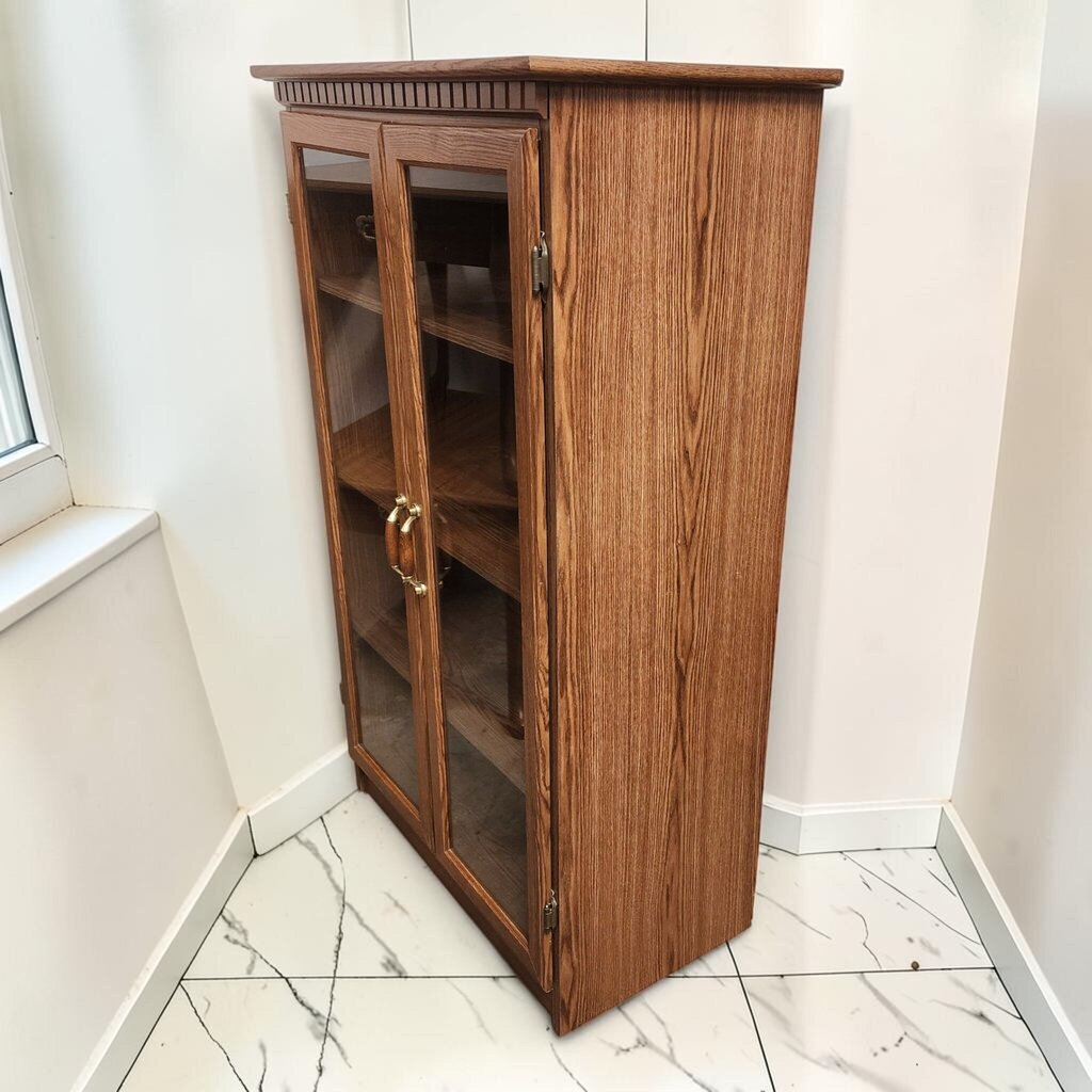 8638 Twin Glass-Door Oak Laminate Display Cabinet