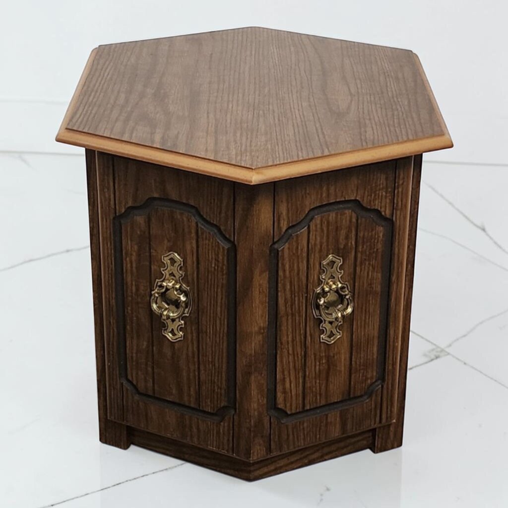 8641 Vintage Hexagonal Laminate Commode End Table