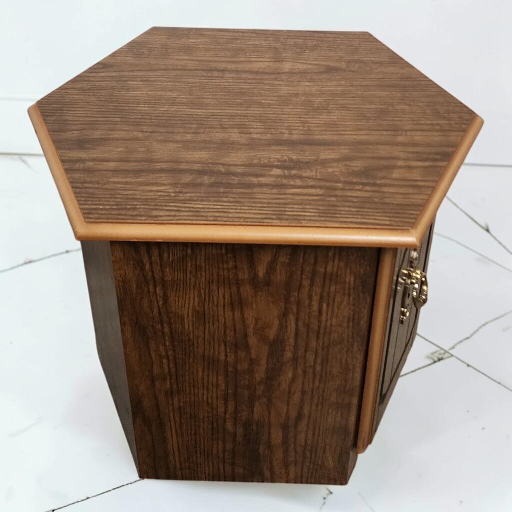 8641 Vintage Hexagonal Laminate Commode End Table