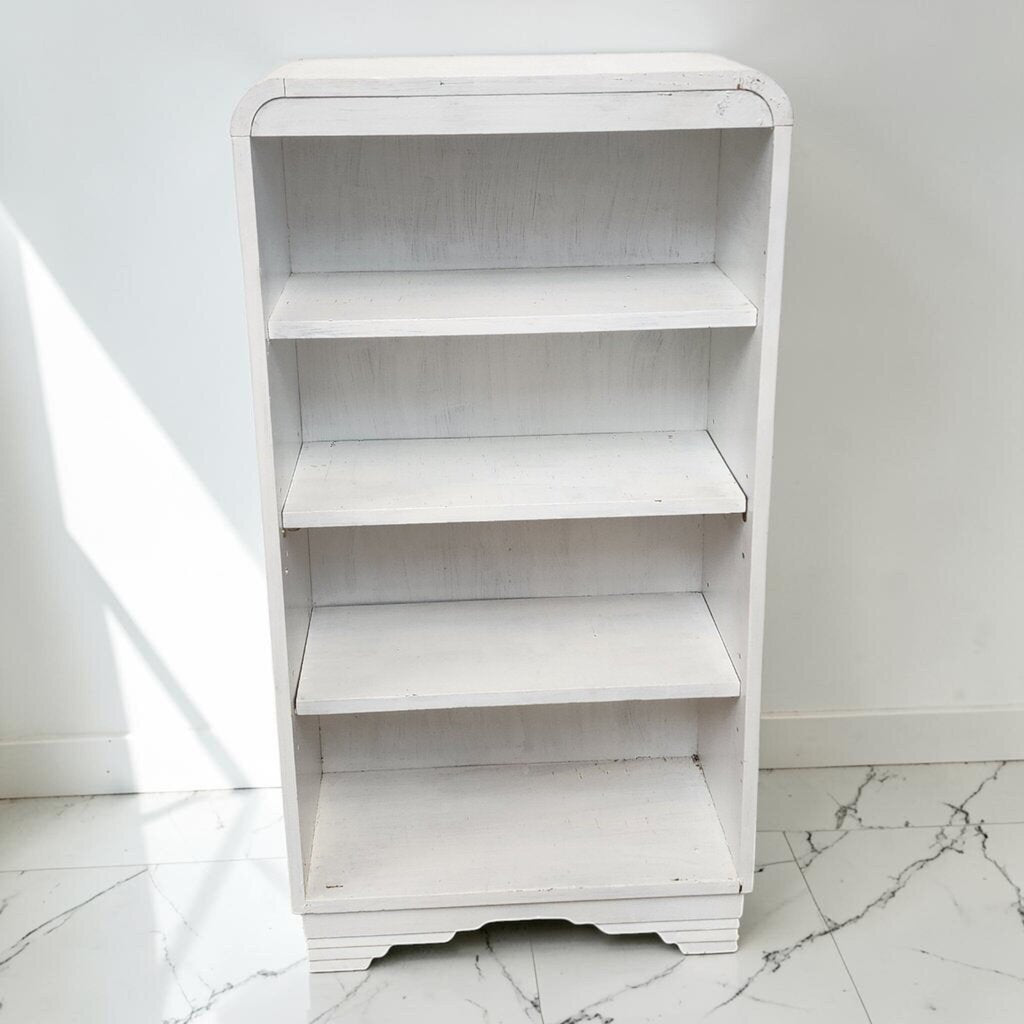 8649 Art Deco Waterfall Style White Bookcase