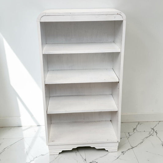 8649 Art Deco Waterfall Style White Bookcase Used ~ FURNITURE