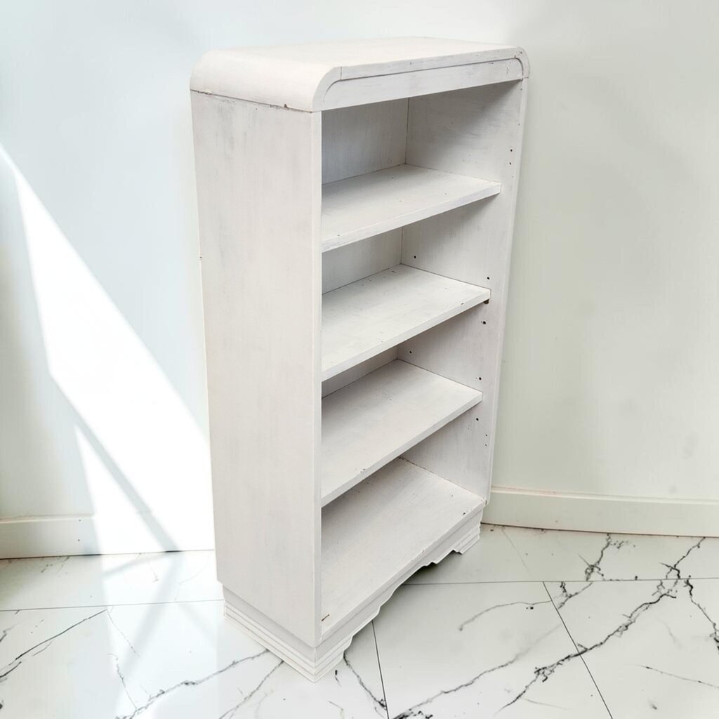 8649 Art Deco Waterfall Style White Bookcase