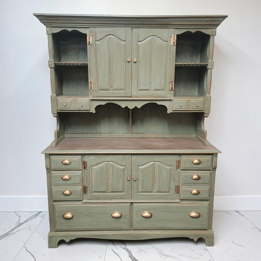 8663 Two- Piece Distressed Sage Green French Provincial Style #Hutch
