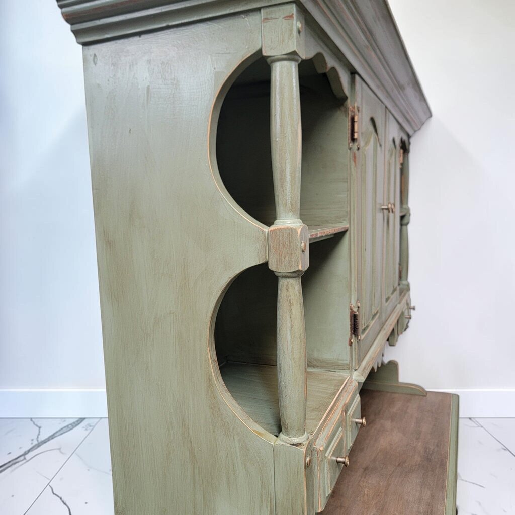 8663 Two- Piece Distressed Sage Green French Provincial Style #Hutch