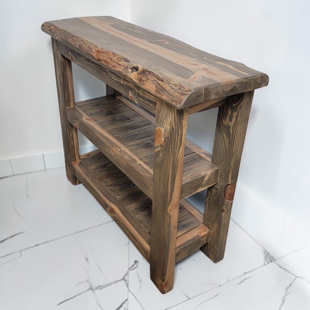 8667 Handcrafted Solid Wood Live Edge 3 TIer Console #Table