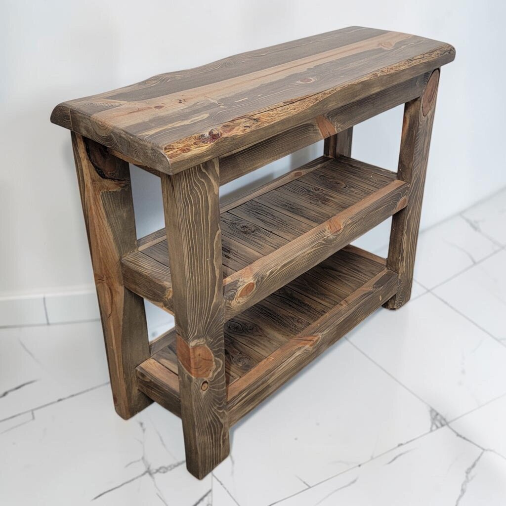 8667 Handcrafted Solid Wood Live Edge 3 TIer Console #Table