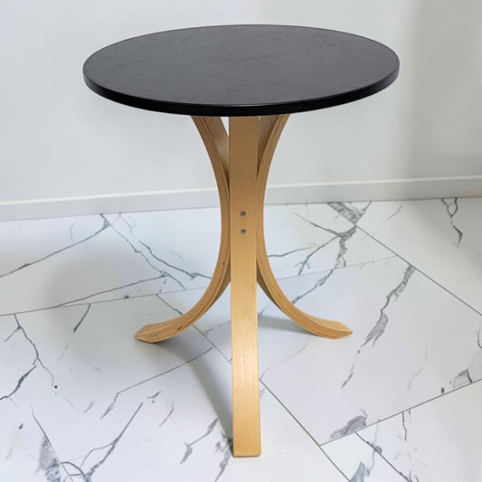 8676 Contemporary Tripod Bentwood Side Table with Black Top