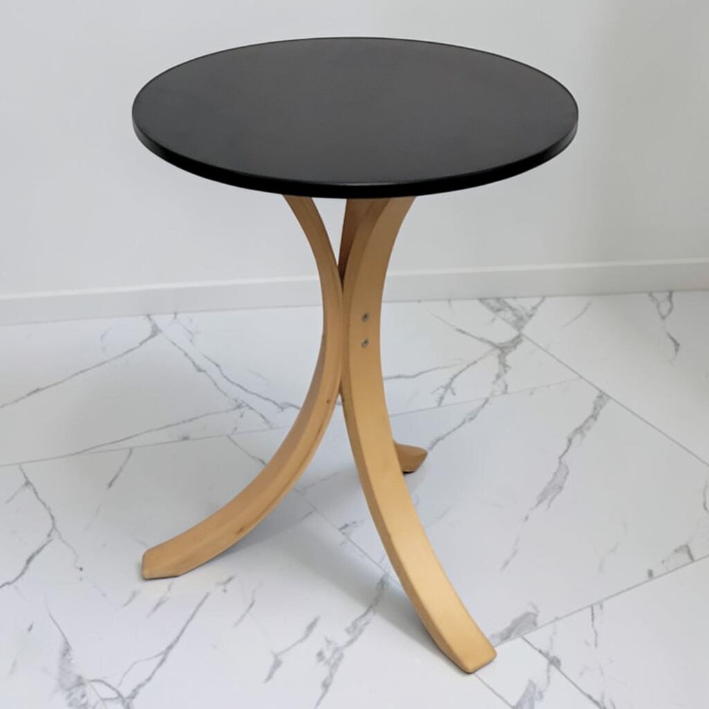 8676 Contemporary Tripod Bentwood Side Table with Black Top
