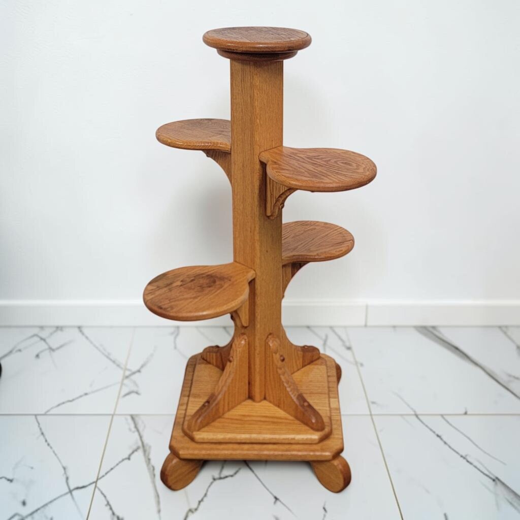 8678 Vintage Multi-Tier Oak Plant Stand