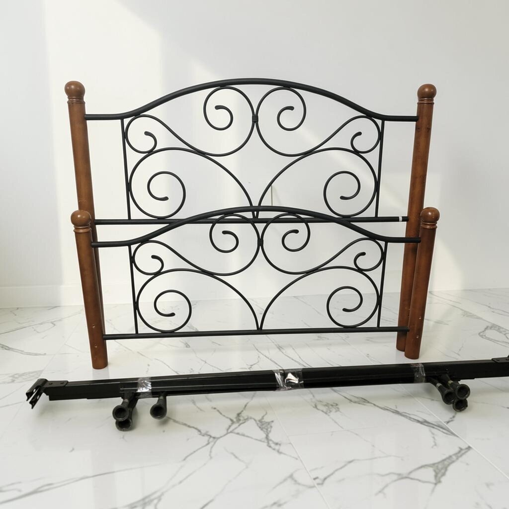 8688 Wood and Scrolled Metal Headboard and Footboard