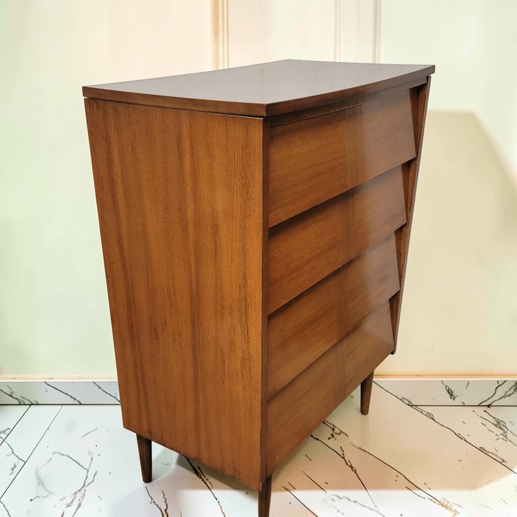 8694 Mid- Century Modern 4 Drawer Chest with Vertical Branding