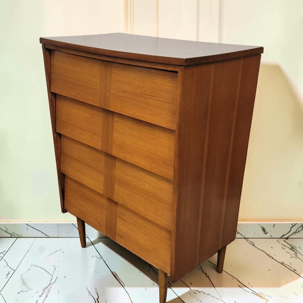 8694 Mid- Century Modern 4 Drawer Chest with Vertical Branding