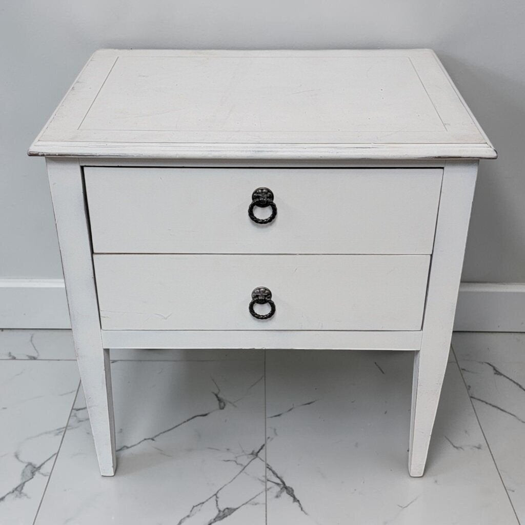 8695 White Painted Two-Drawer Nightstand with Tapered Legs