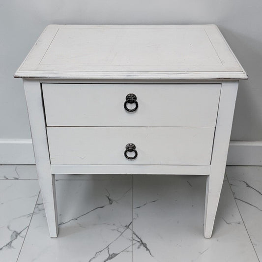 8695 White Painted Two-Drawer Nightstand with Tapered Legs