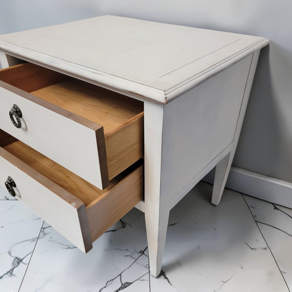 8695 White Painted Two-Drawer Nightstand with Tapered Legs