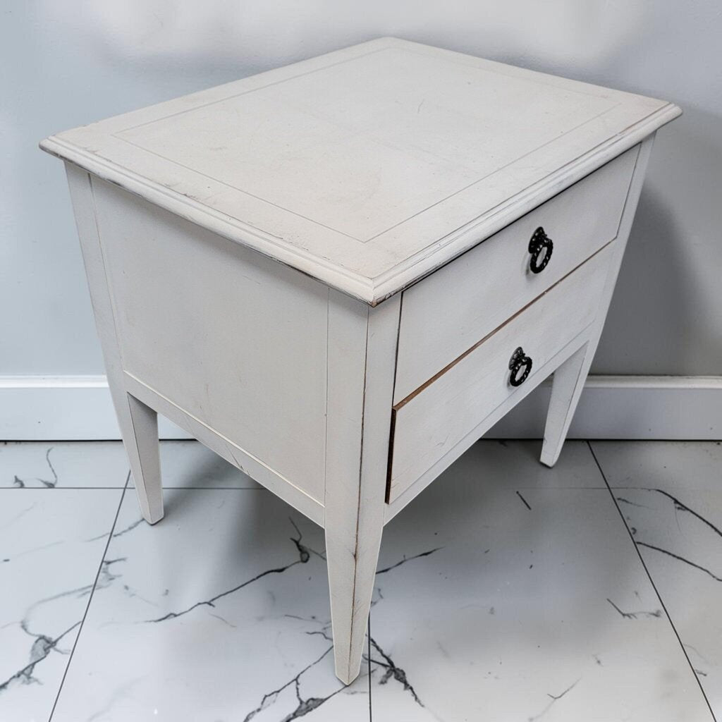 8695 White Painted Two-Drawer Nightstand with Tapered Legs