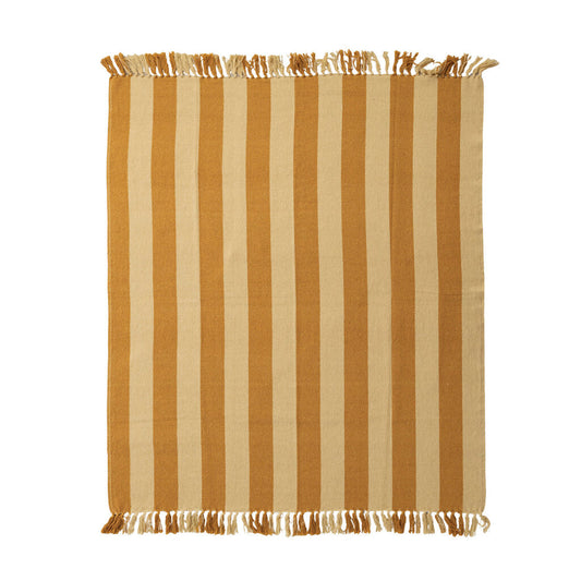 Recycled Cotton Blend Striped Throw | Mustard & Yellow