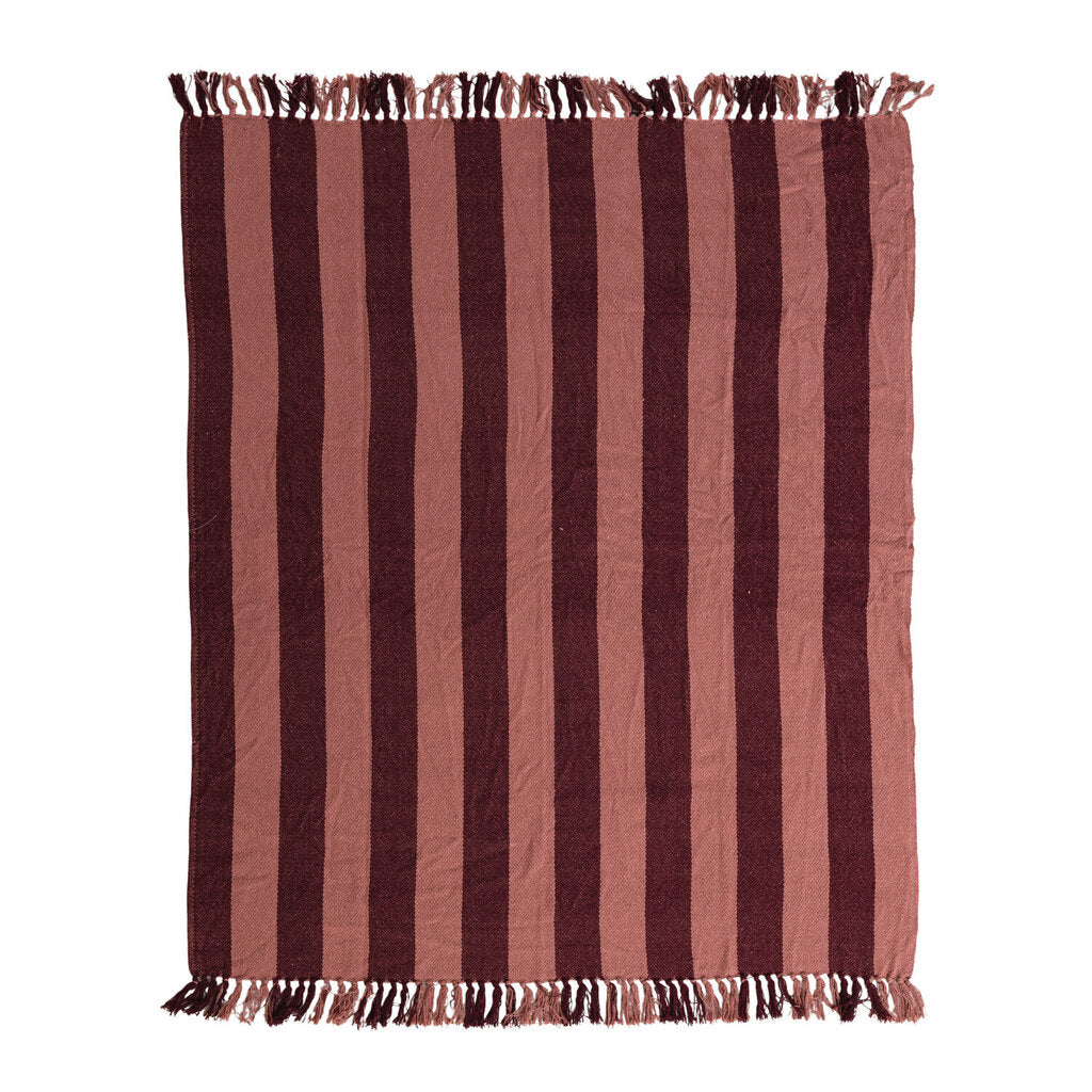 Recycled Cotton Blend Striped Throw | Berry & Pink