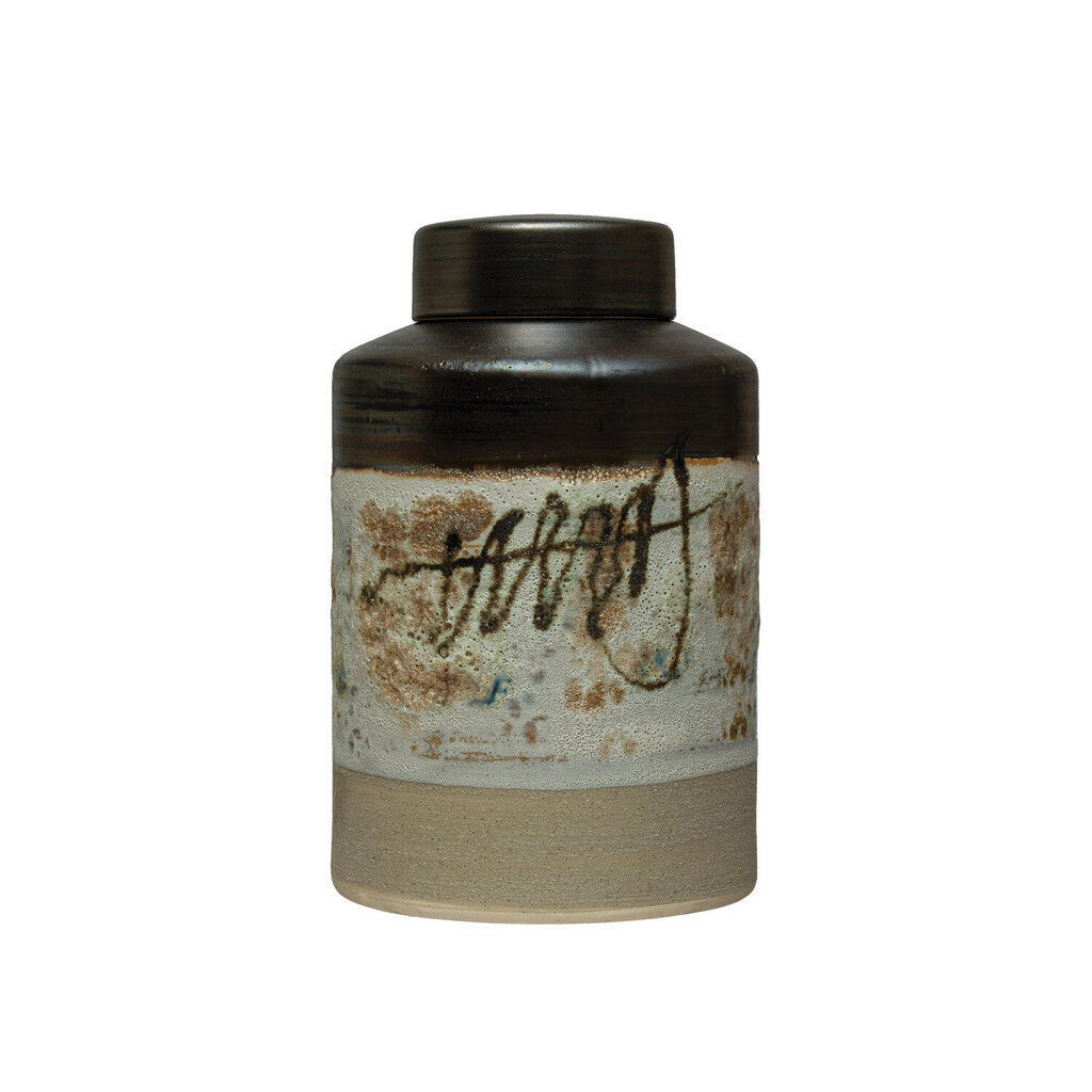 Hand-Painted Stoneware Ginger Jar