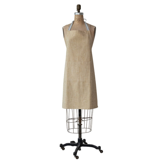 Tan Cotton Apron | Striped Straps | Pockets New * Home