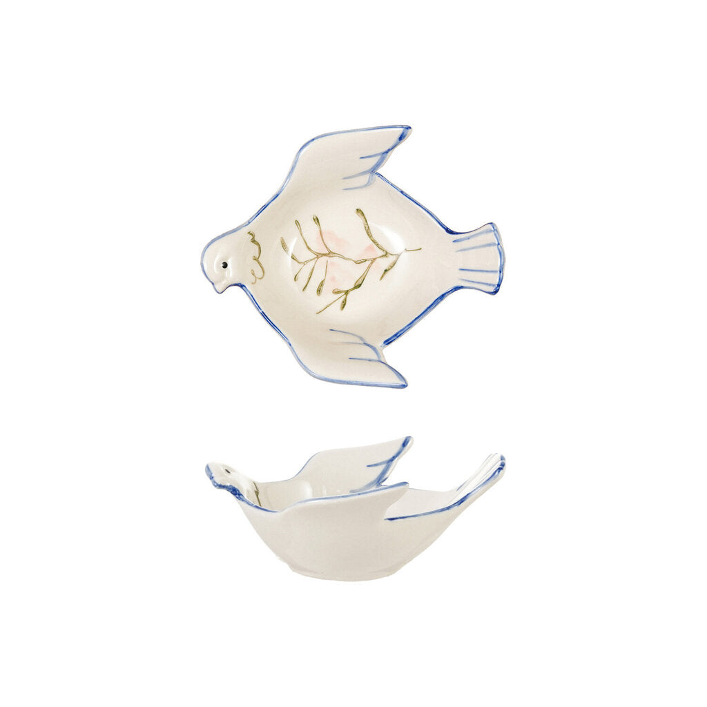 Hand-Painted Stoneware Dove Shaped Bowl