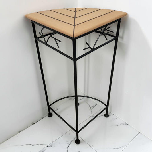 8697 Contemporary Metal and Inlaid Wood Corner Plant Stand