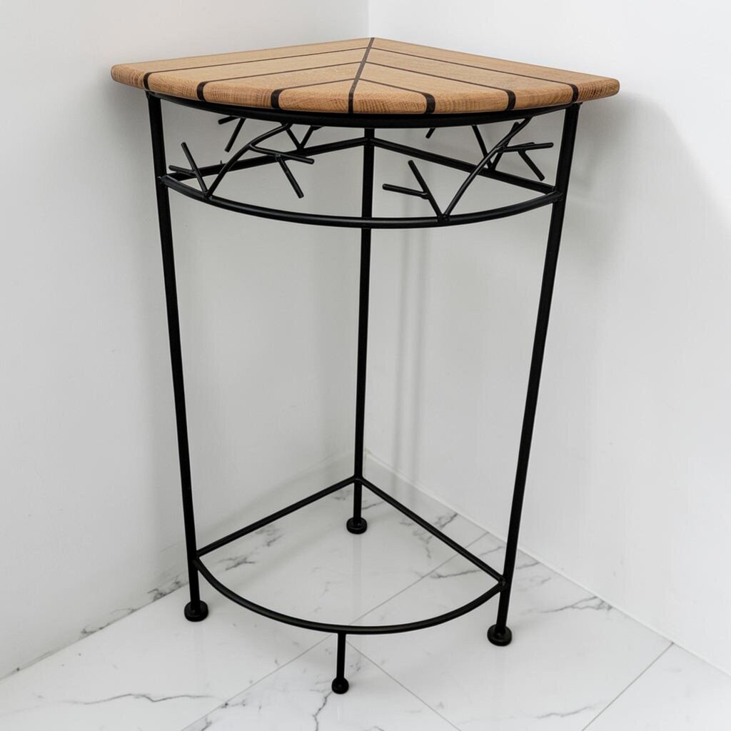 8697 Contemporary Metal and Inlaid Wood Corner Plant Stand