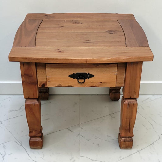 8701 Rustic Mexican Pine End #Table with Single Drawer