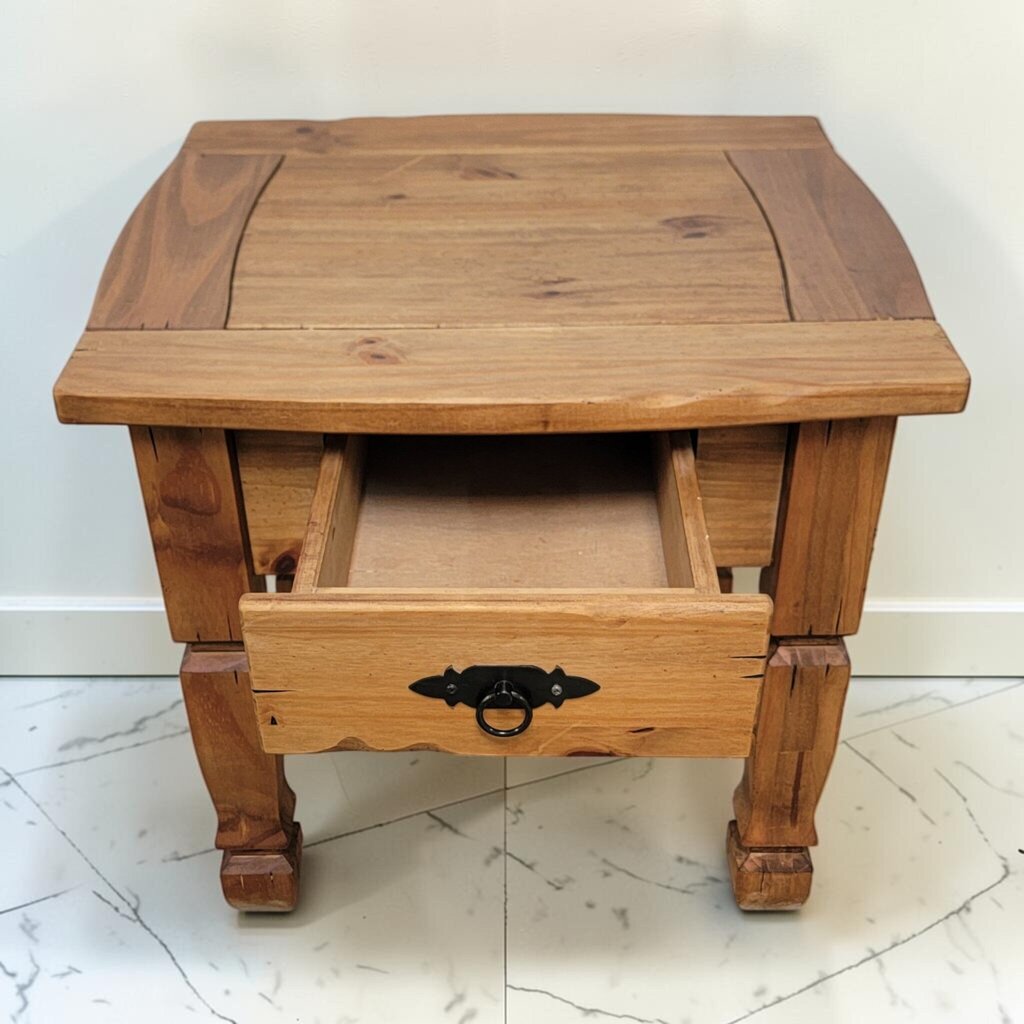 8701 Rustic Mexican Pine End #Table with Single Drawer