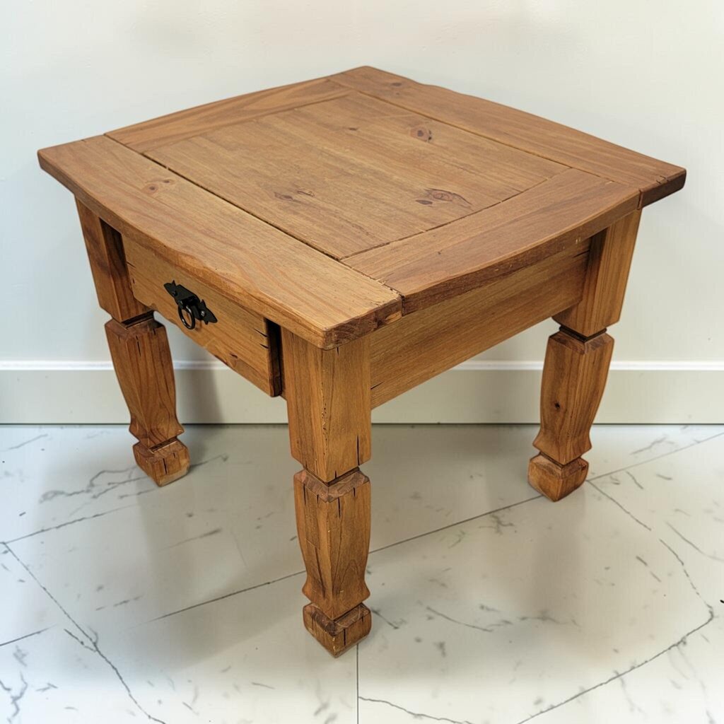 8701 Rustic Mexican Pine End #Table with Single Drawer