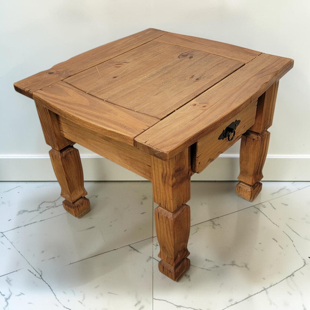 8701 Rustic Mexican Pine End #Table with Single Drawer