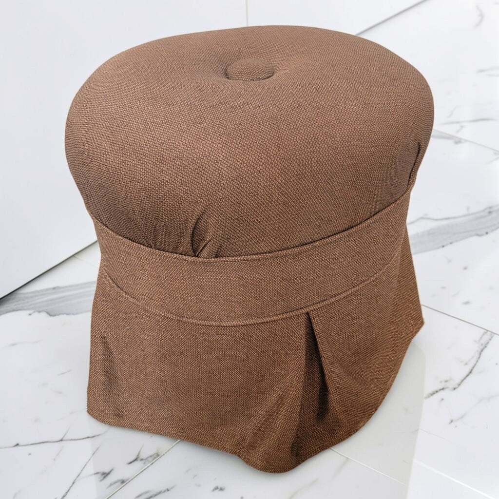 8703 Vintage Button-Tufted Round Vanity #Stool with Pleated Skirt