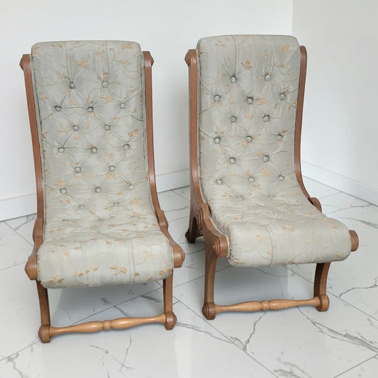 8707-8708 Pair of Mid-Century Neoclassical Style Tufted Slipper Chairs
