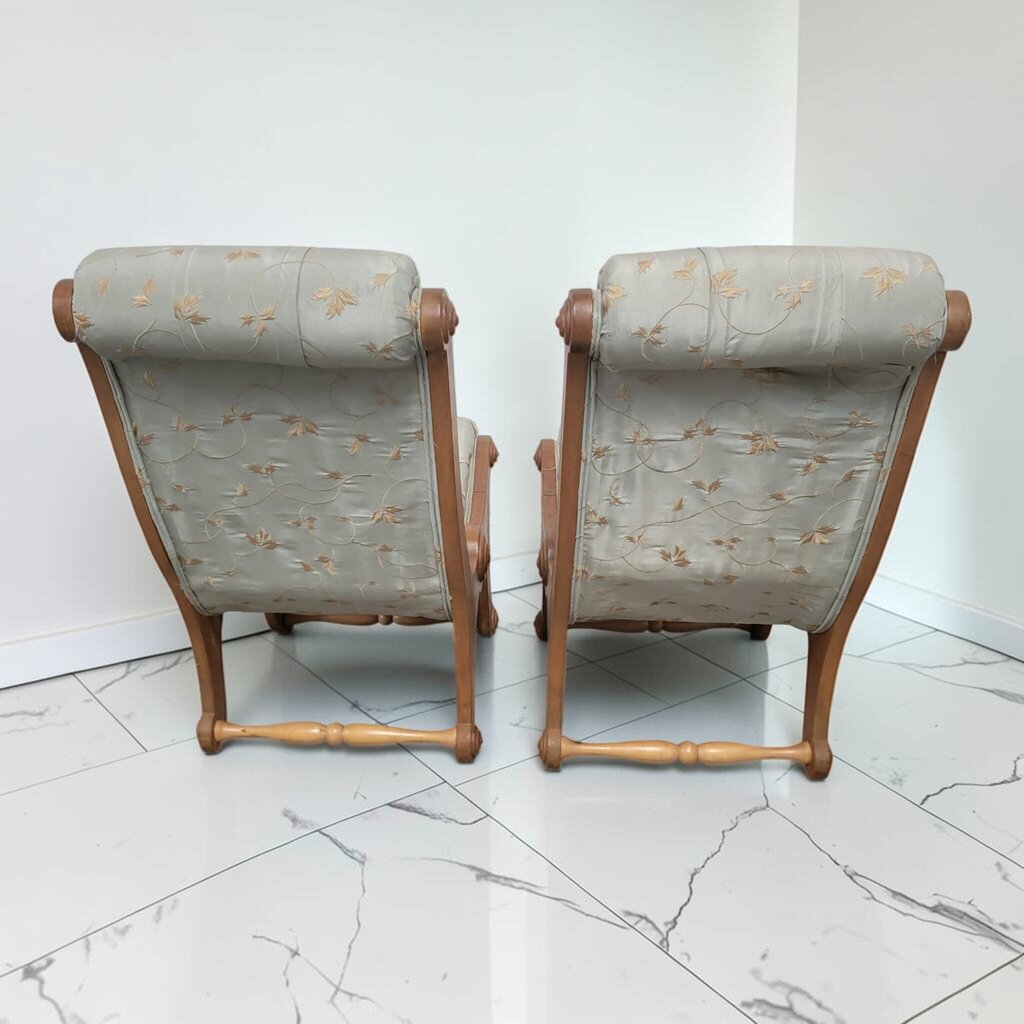 8707-8708 Pair of Mid-Century Neoclassical Style Tufted Slipper Chairs