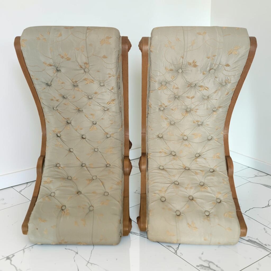 8707-8708 Pair of Mid-Century Neoclassical Style Tufted Slipper Chairs