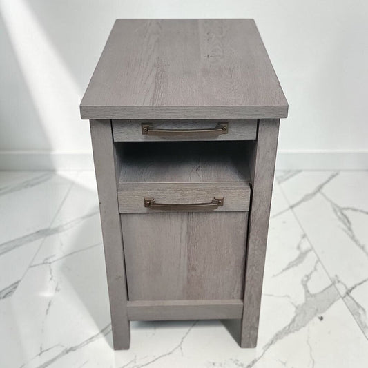 8713 Weathered Grey Chairside End Table with Pull-out Tray