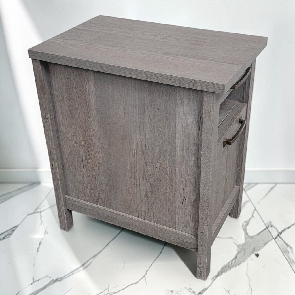 8713 Weathered Grey Chairside End Table with Pull-out Tray