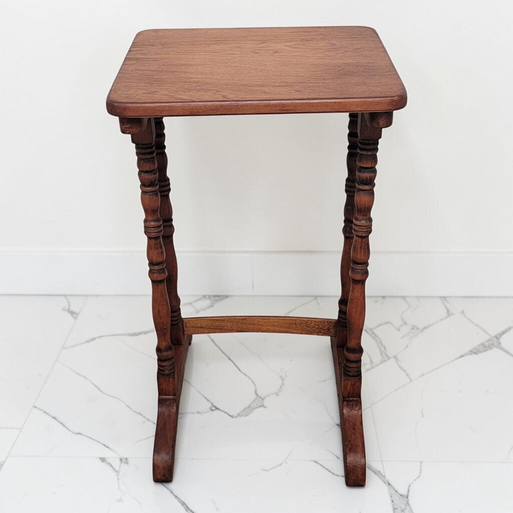 8716 Vintage Jacobean Revival Oak Trestle Side Table