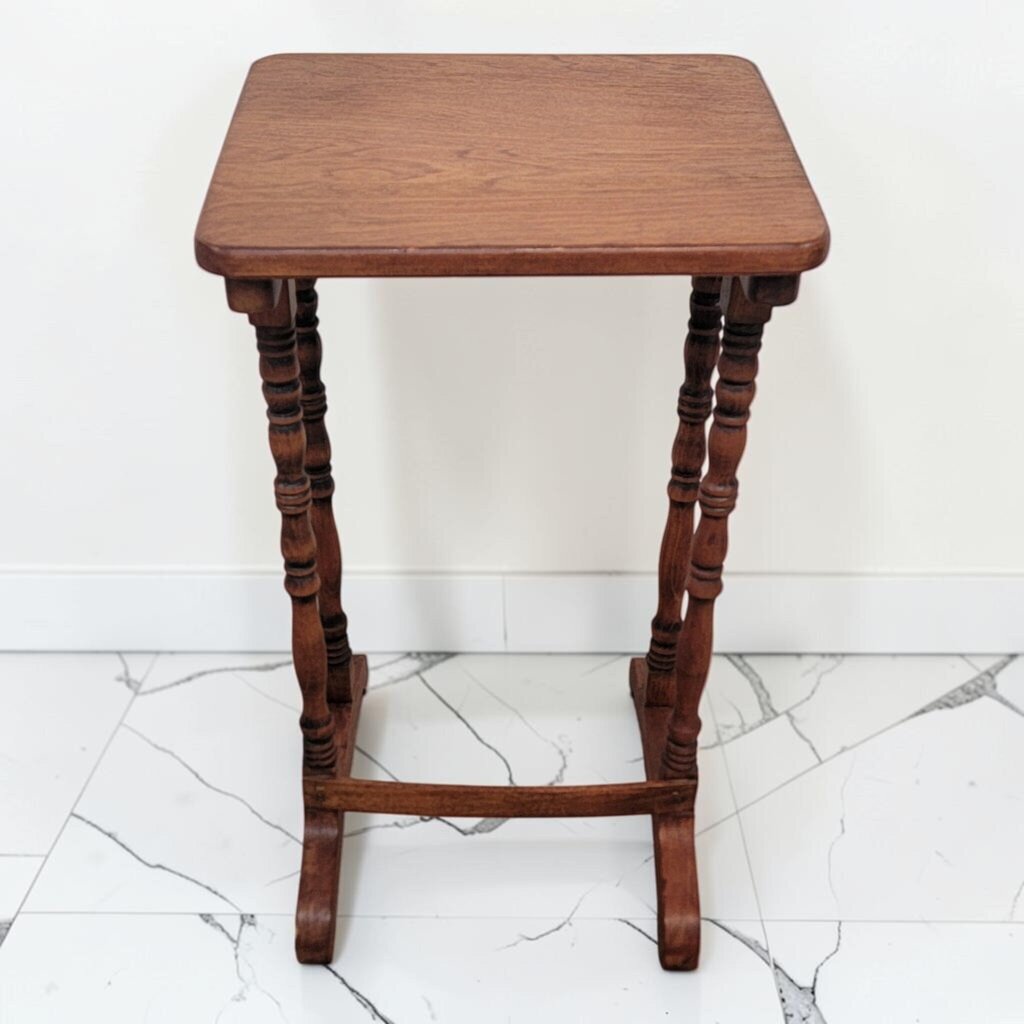 8716 Vintage Jacobean Revival Oak Trestle Side Table