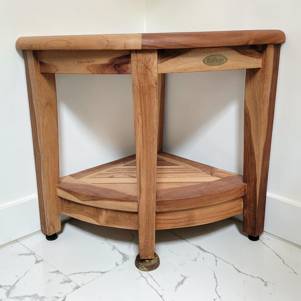 8729 Contemporary Teak Corner Shower #Bench with Shelf