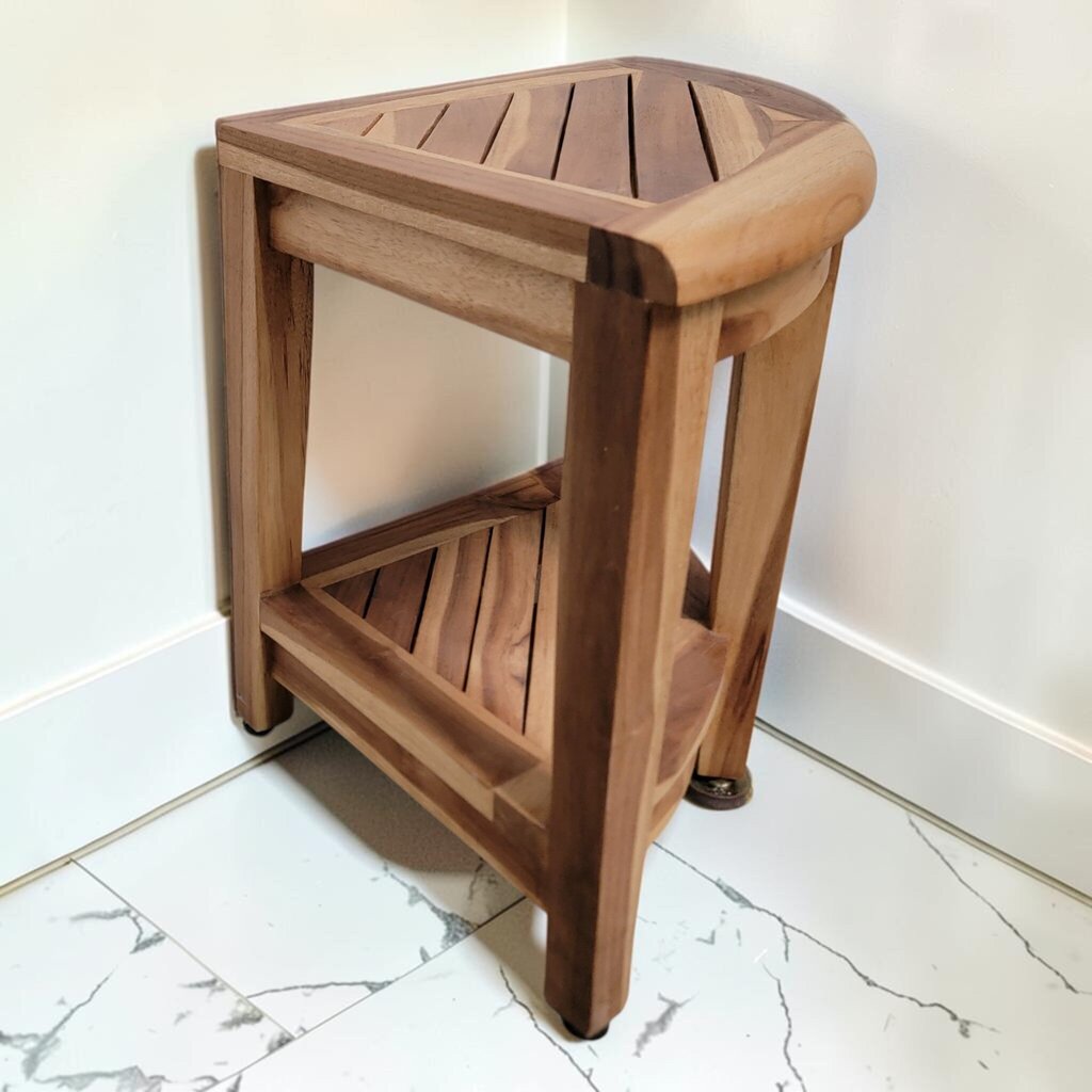 8729 Contemporary Teak Corner Shower #Bench with Shelf