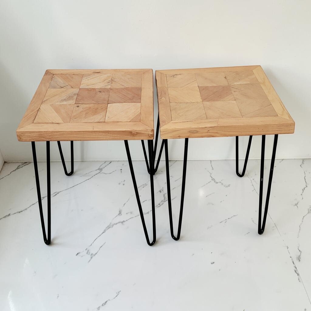 8730 - 8731 Rustic Reclaimed Wood Side #Table with Black Hair Pin Legs