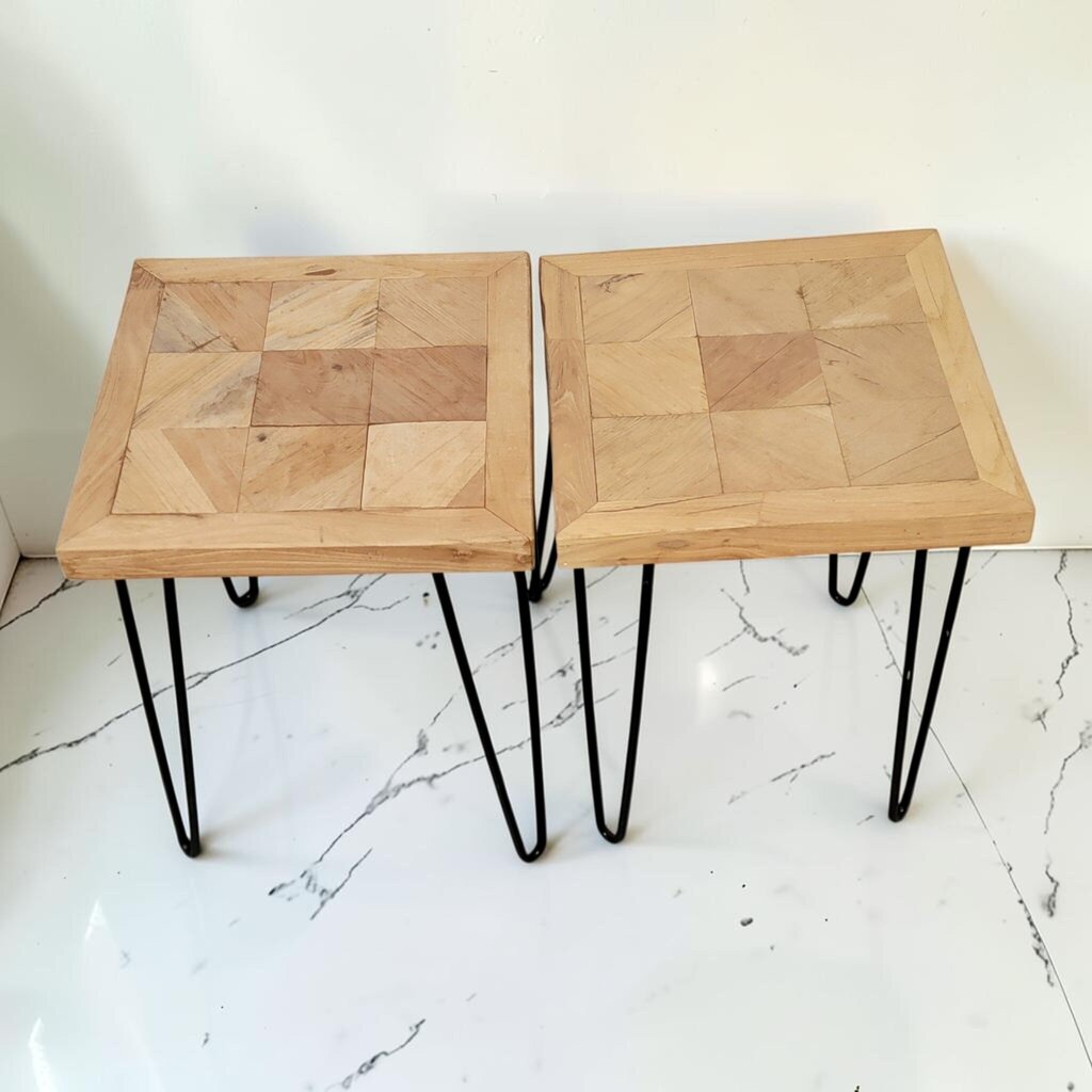 8730 - 8731 Rustic Reclaimed Wood Side #Table with Black Hair Pin Legs