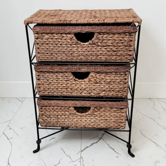 8737 3 Tier Woven Seagrass and Metal Storage Chest