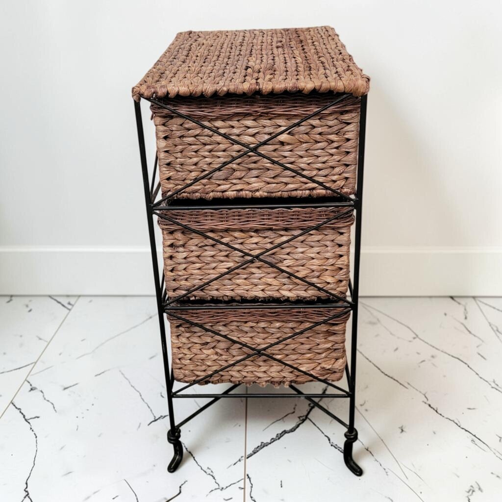 8737 3 Tier Woven Seagrass and Metal Storage Chest