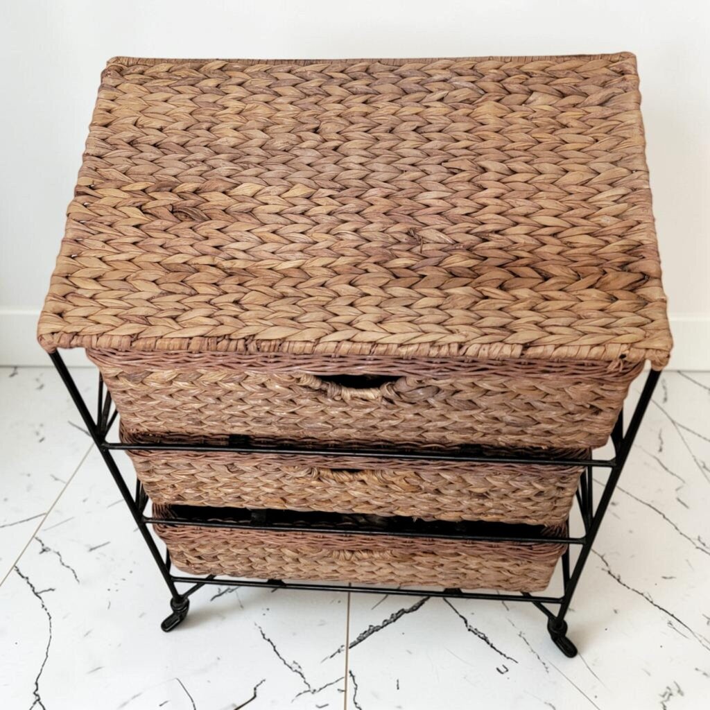 8737 3 Tier Woven Seagrass and Metal Storage Chest