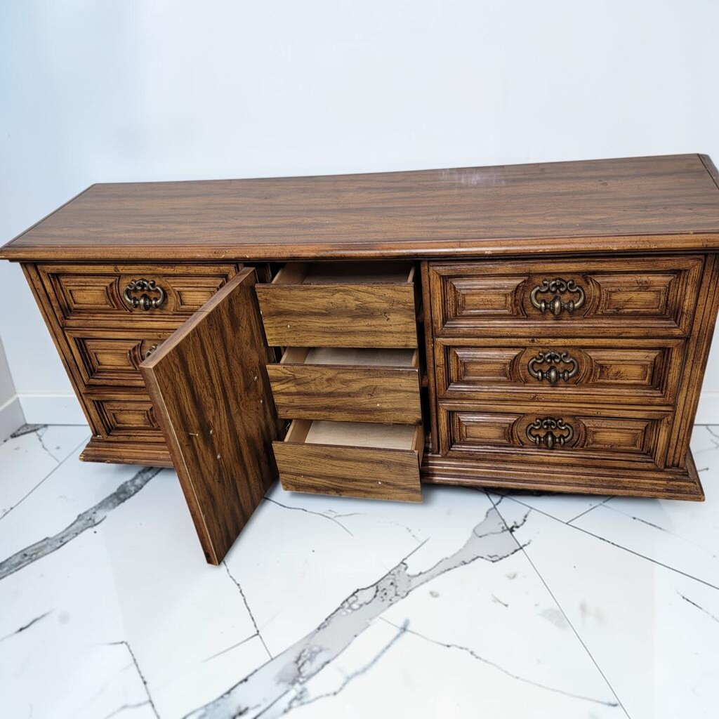 8738 VIntage 1970's Mediterranean Revival Triple #Dresser Credenza