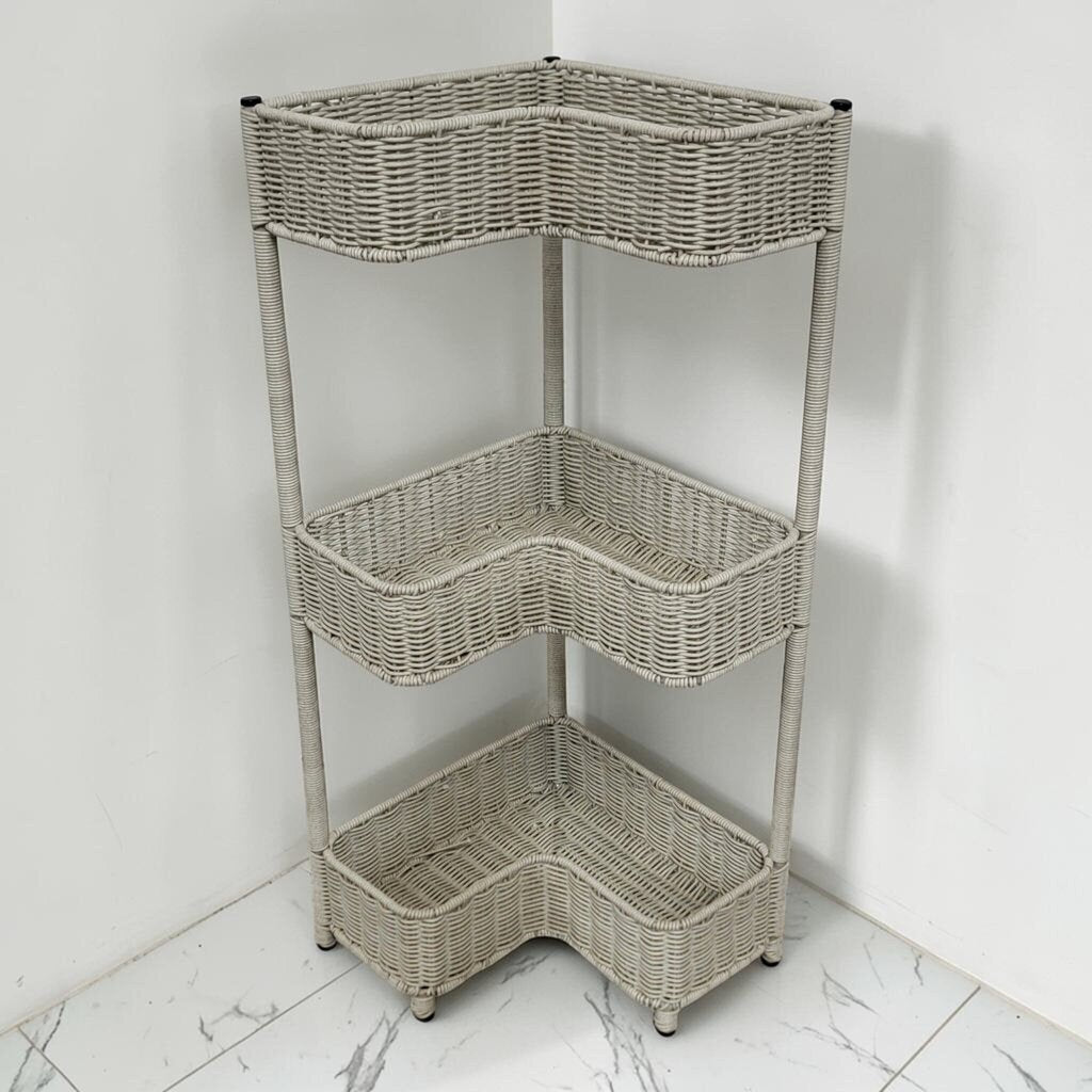 8739 Three Tier L- Shaped Wicker Corner #Shelf