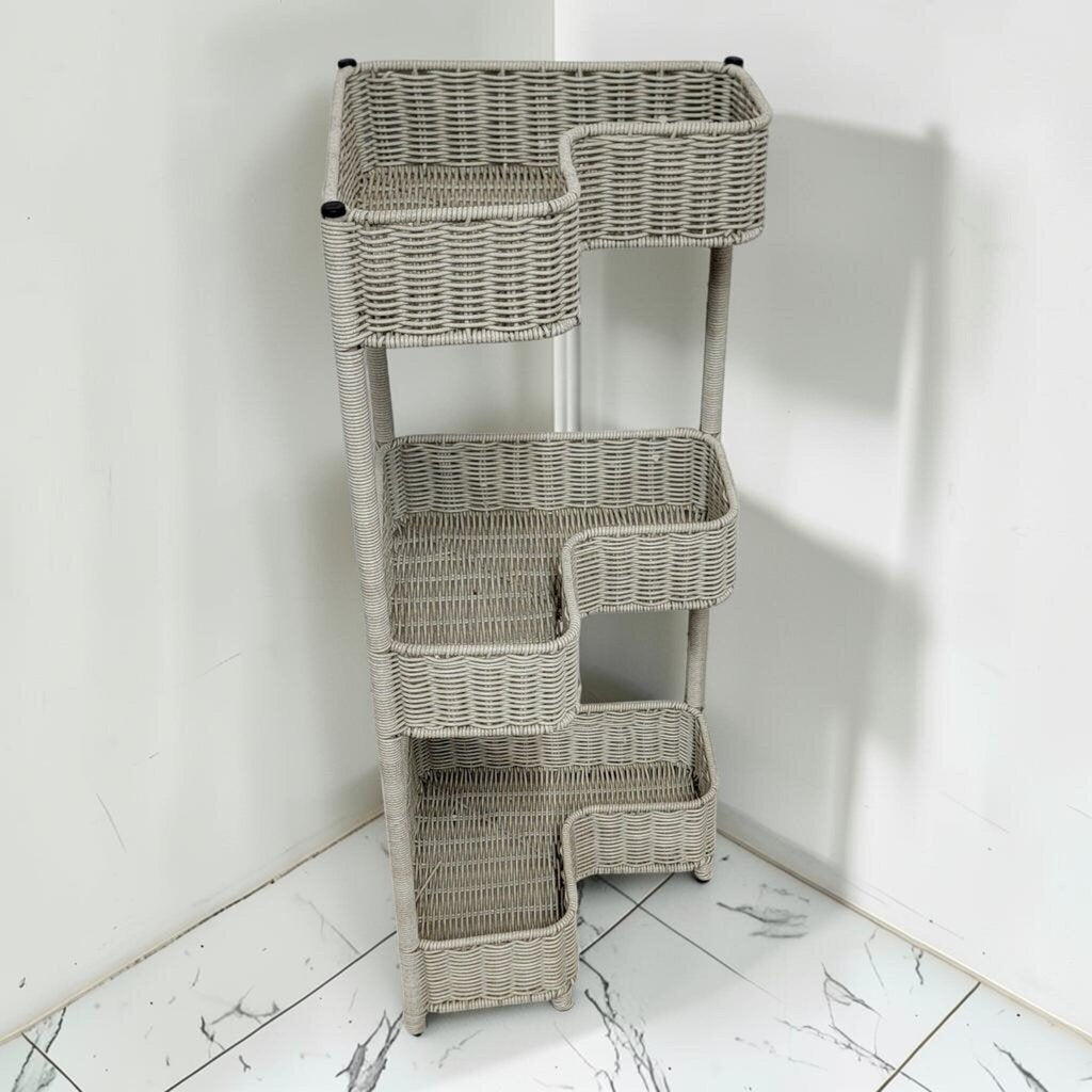 8739 Three Tier L- Shaped Wicker Corner #Shelf