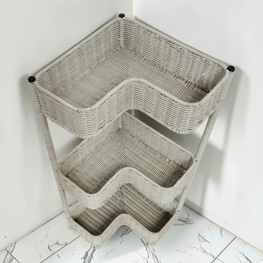 8739 Three Tier L- Shaped Wicker Corner #Shelf